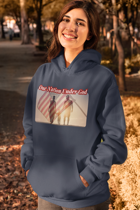 .. ONE NATION UNDER GOD Heavy Weight Patriotic Christian Hoodie (S-5XL): Women's Gildan 18500 - FREE SHIPPING