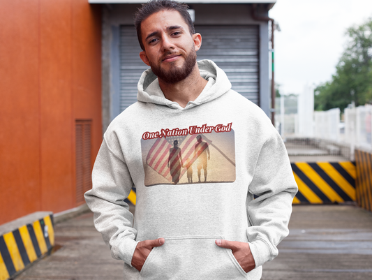 .. ONE NATION UNDER GOD Heavy Weight Patriotic Christian Hoodie (S-5XL):  Men's Gildan 18500 - FREE SHIPPING