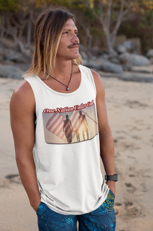 . ONE NATION UNDER GOD Patriotic Christian Tank Top (XS-2XL):  Men's Bella+Canvas 3480 - FREE SHIPPING