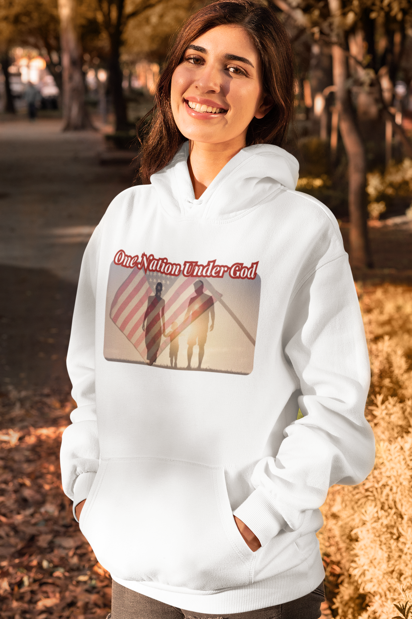 .. ONE NATION UNDER GOD Heavy Weight Patriotic Christian Hoodie (S-5XL): Women's Gildan 18500 - FREE SHIPPING