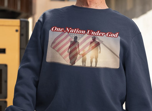 . ONE NATION UNDER GOD Heavy Weight Patriotic Christian Sweatshirt (S-5XL):  Men's Gildan 18000 - FREE SHIPPING