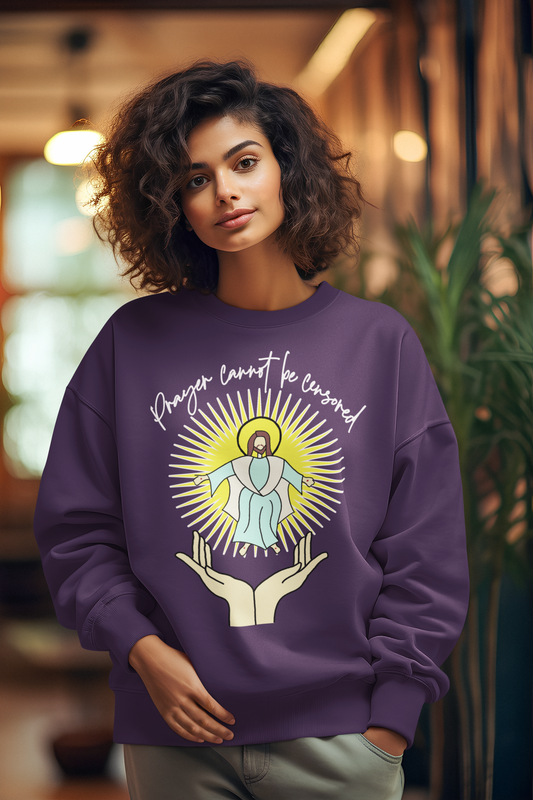 ... PRAYER CANNOT BE CENSORED Heavy Weight Patriotic Christian Sweatshirt (S-5XL):  Women's Gildan 18000 - FREE SHIPPING