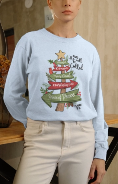 The PRINCE OF PEACE Heavy Weight Christmas Long Sleeve T-Shirt (S-2XL):  Women's Gildan 2400 - FREE SHIPPING