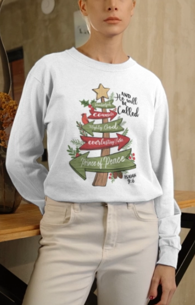 The PRINCE OF PEACE Heavy Weight Christmas Long Sleeve T-Shirt (S-2XL):  Women's Gildan 2400 - FREE SHIPPING