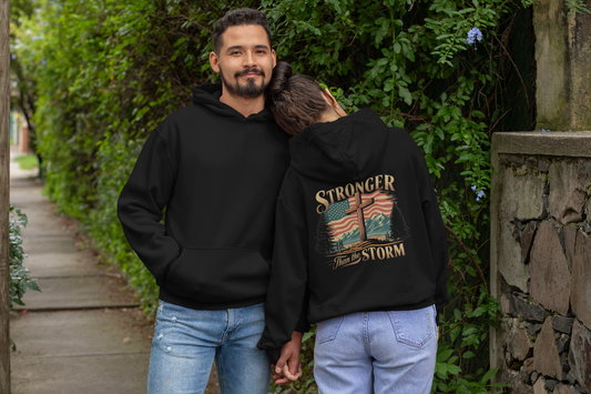 STRONGER THAN THE STORM Heavy Weight Patriotic Christian Hoodie (S-5XL):  Men's & Women's Gildan 18500 - FREE SHIPPING