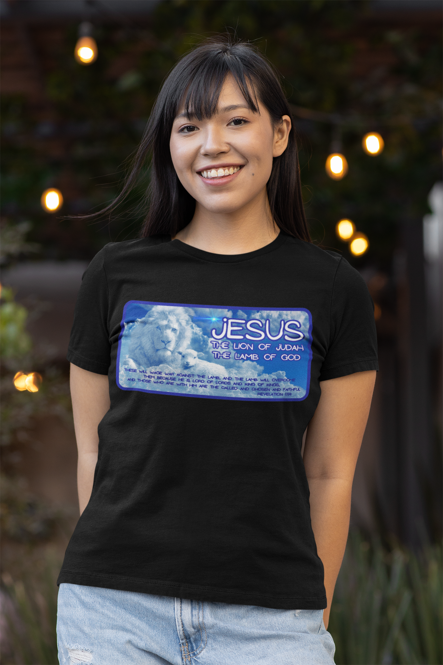 THE LION & THE LAMB Fitted Patriotic Christian T-Shirt (S-2XL):  Women's Bella+Canvas 6004 - FREE SHIPPING