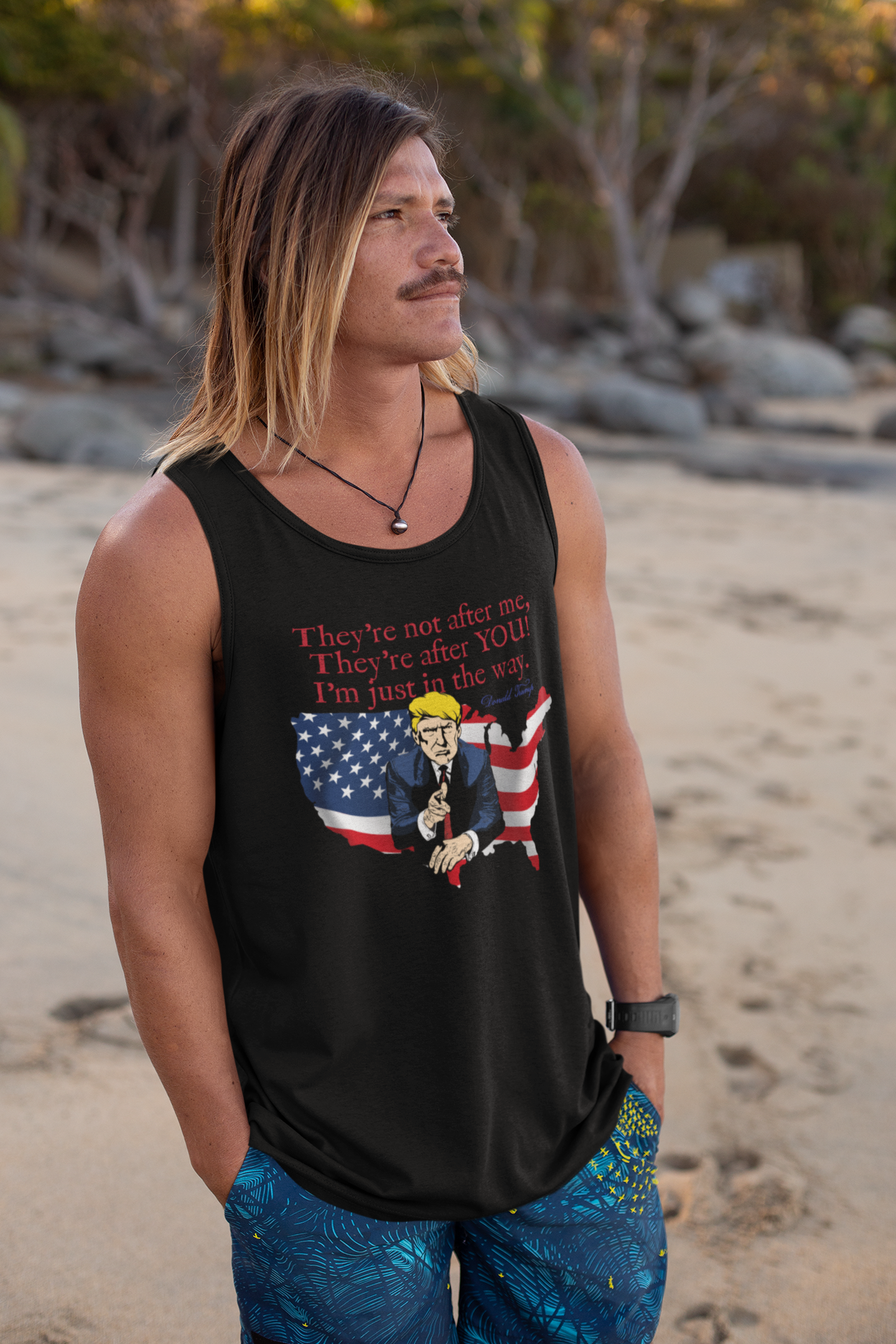 . TRUMP - THEY'RE AFTER YOU Patriotic Tank Top (XS-2XL):  Men's Bella+Canvas 3480 - FREE SHIPPING