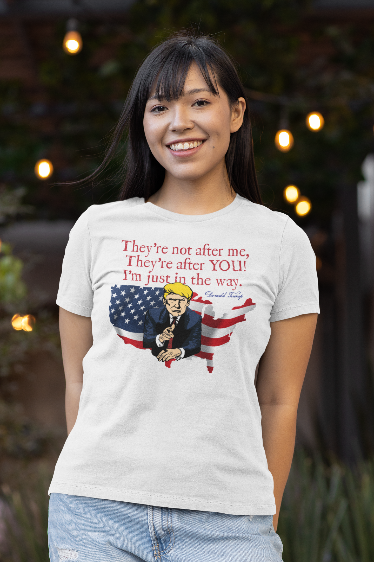 TRUMP - THEY'RE AFTER YOU Fitted Patriotic T-Shirt (S-2XL):  Women's Bella+Canvas 6004 - FREE SHIPPING