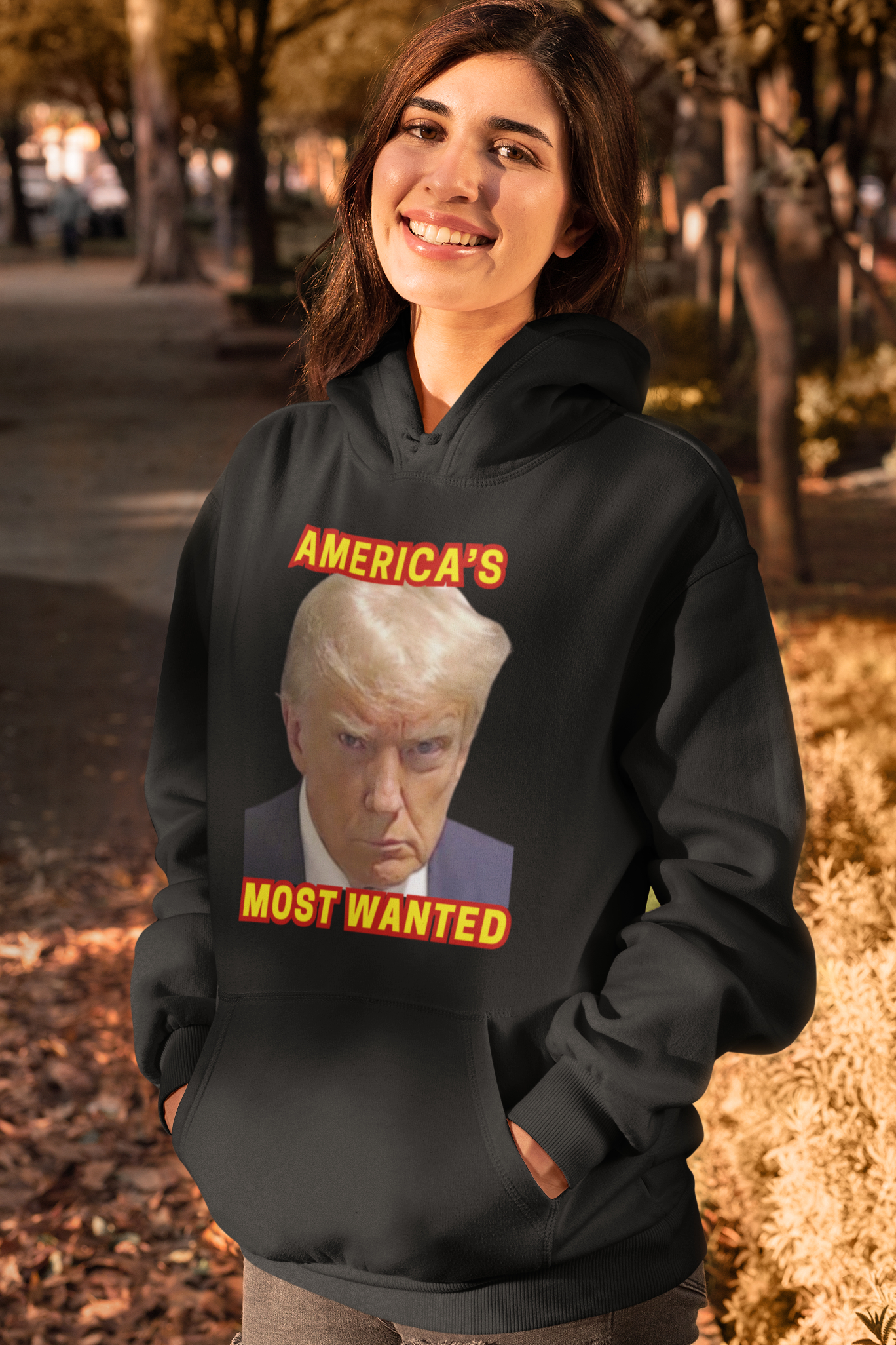 .. TRUMP MUG SHOT Heavy Weight Patriotic Hoodie (S-5XL):  Women's Gildan 18500 - FREE SHIPPING