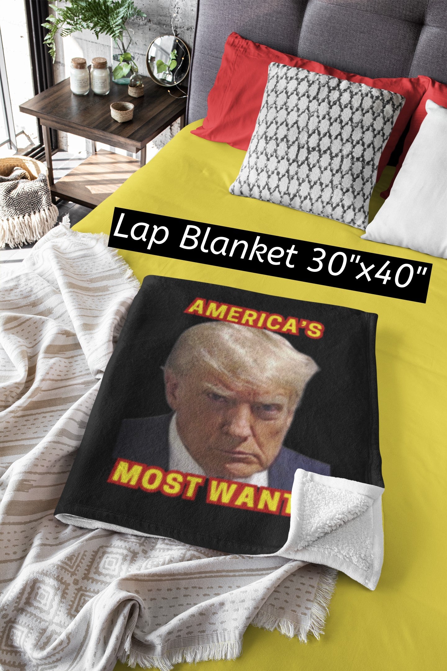 .TRUMP MUG SHOT Light Weight Velveteen Plush Blanket (3 sizes available) - FREE SHIPPING