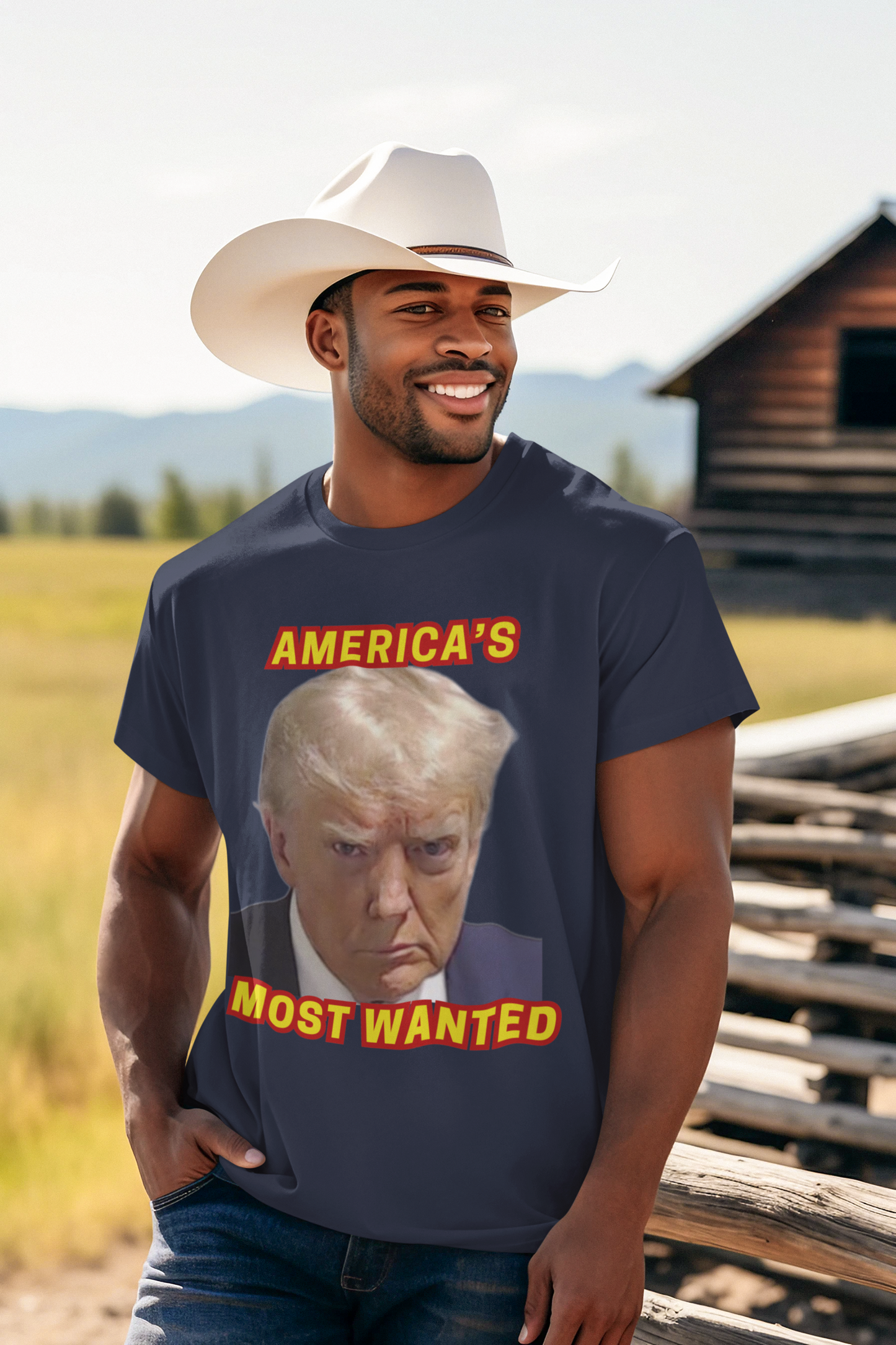 TRUMP MUG SHOT Patriotic T-Shirt (S-5XL):  Men's Medium Weight Gildan 5000 - FREE SHIPPING