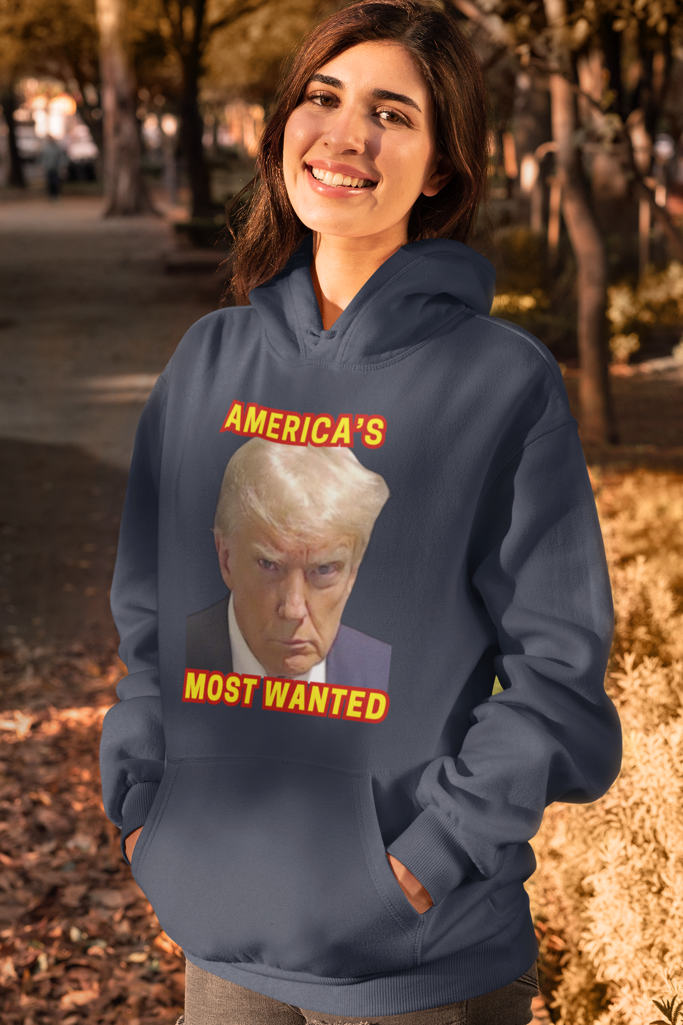 .. TRUMP MUG SHOT Heavy Weight Patriotic Hoodie (S-5XL):  Women's Gildan 18500 - FREE SHIPPING