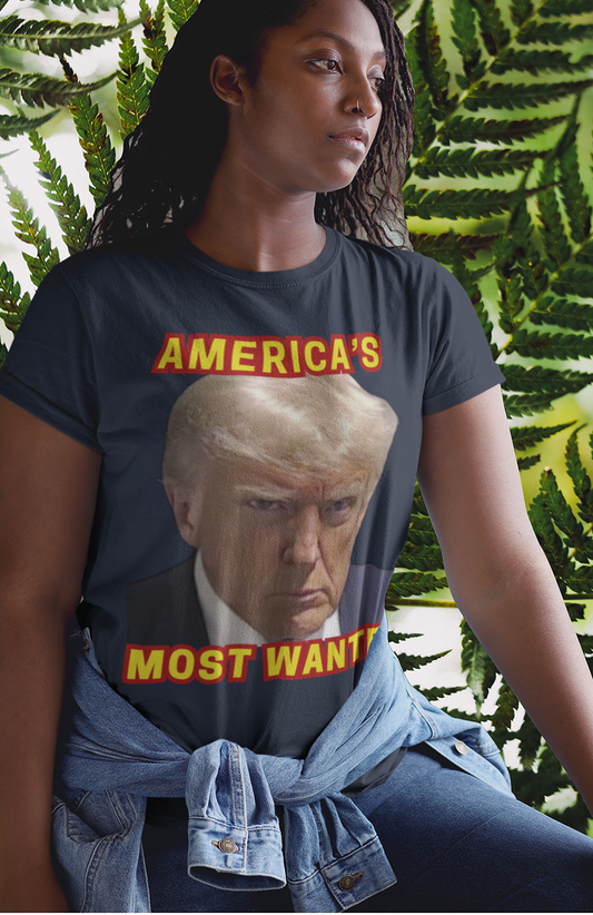 .. TRUMP MUG SHOT Semi-Fitted Patriotic T-Shirt (S-3XL):  Women's Gildan 5000L - FREE SHIPPING