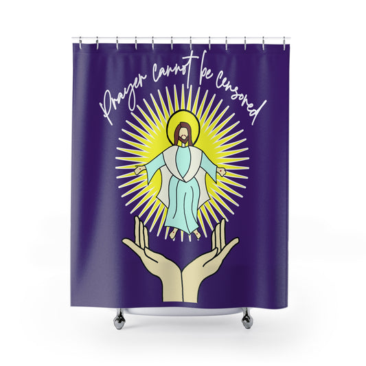 PRAYER CANNOT BE CENSORED:  100% Polyester Patriotic Christian Shower Curtain - FREE SHIPPING
