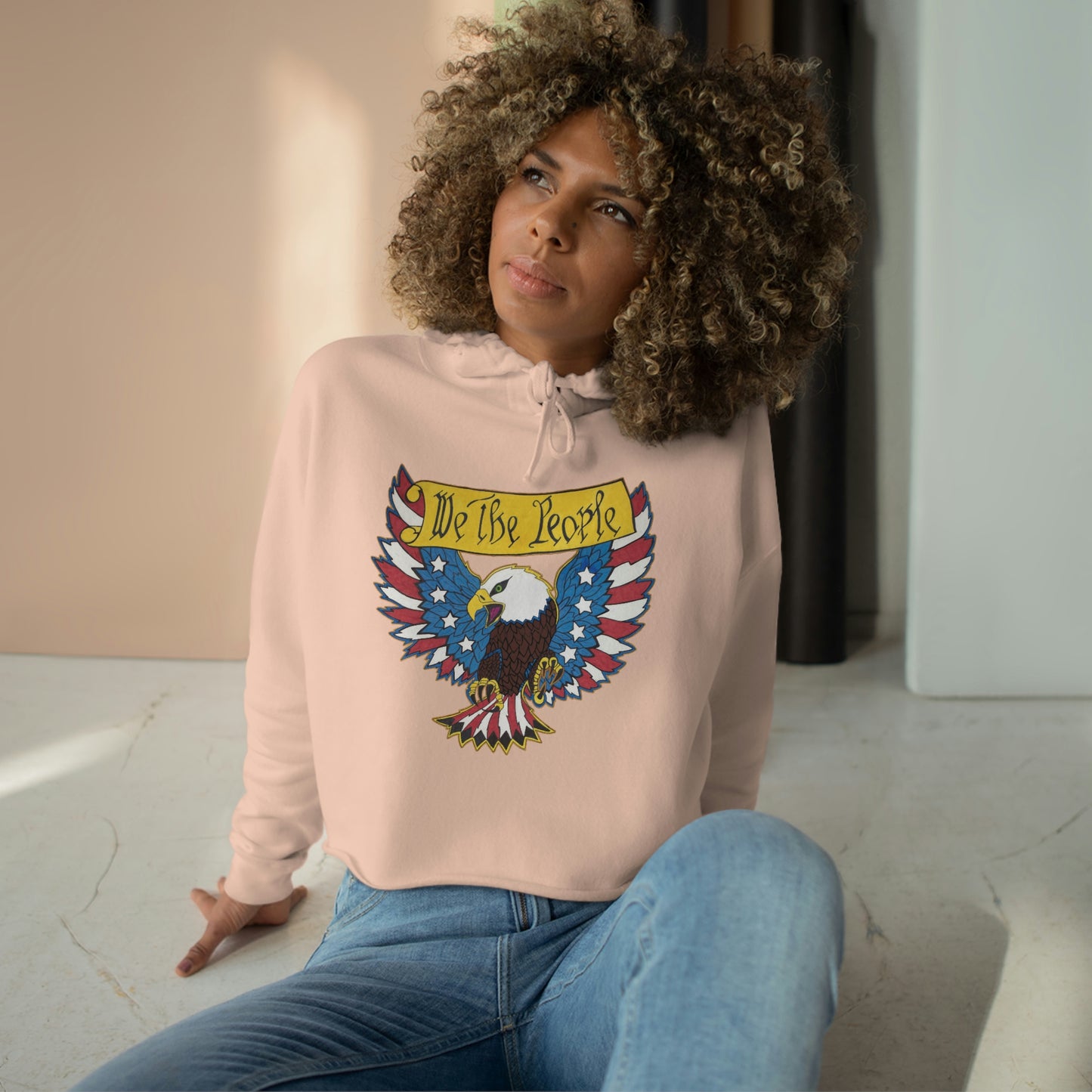 . WE THE PEOPLE Patriotic Cropped Hoodie (XS-L):  Women's Lane Seven LS12000 - FREE SHIPPING