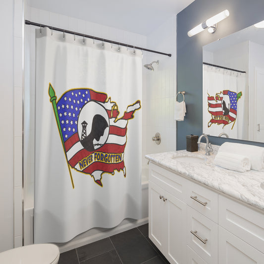 NEVER FORGOTTEN:  100% Polyester Patriotic Military Shower Curtain - FREE SHIPPING