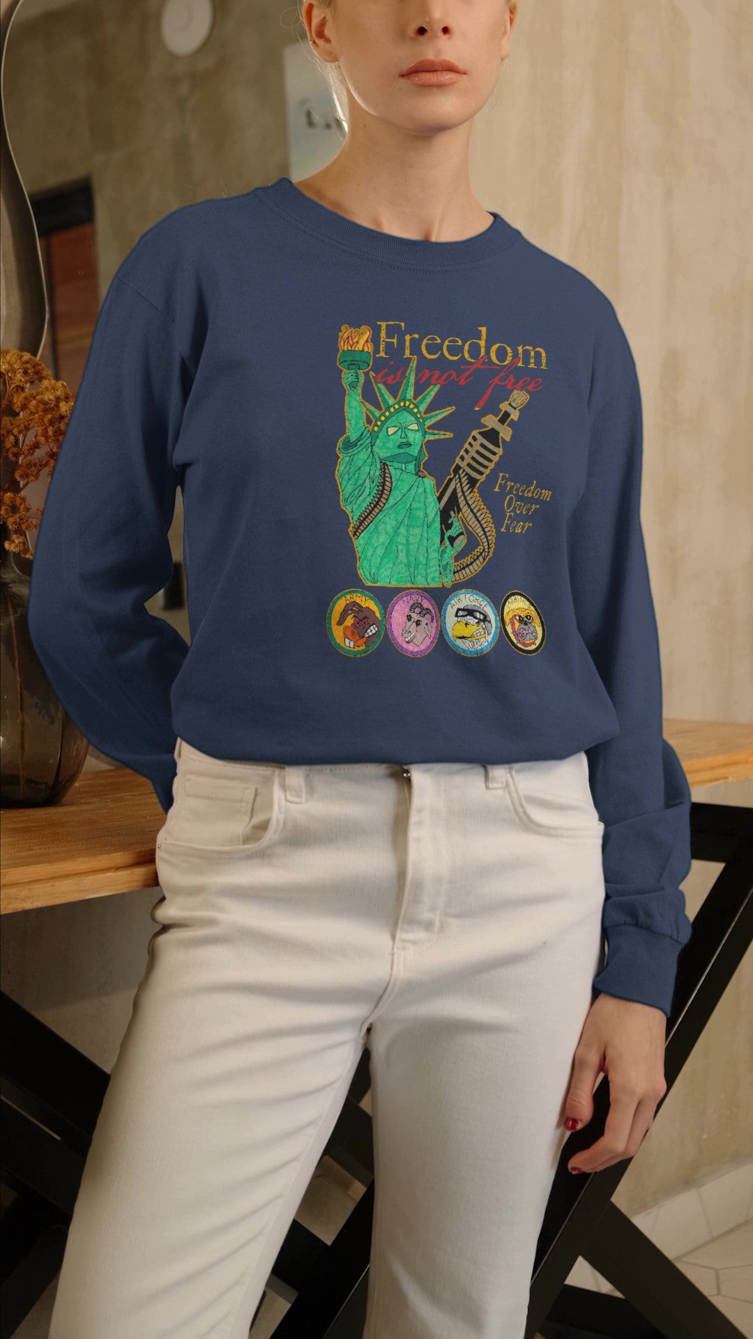 . FREEDOM IS NOT FREE Heavy Weight Patriotic Military Long Sleeve T-Shirt (S-2XL):  Women's Gildan 2400 - FREE SHIPPING