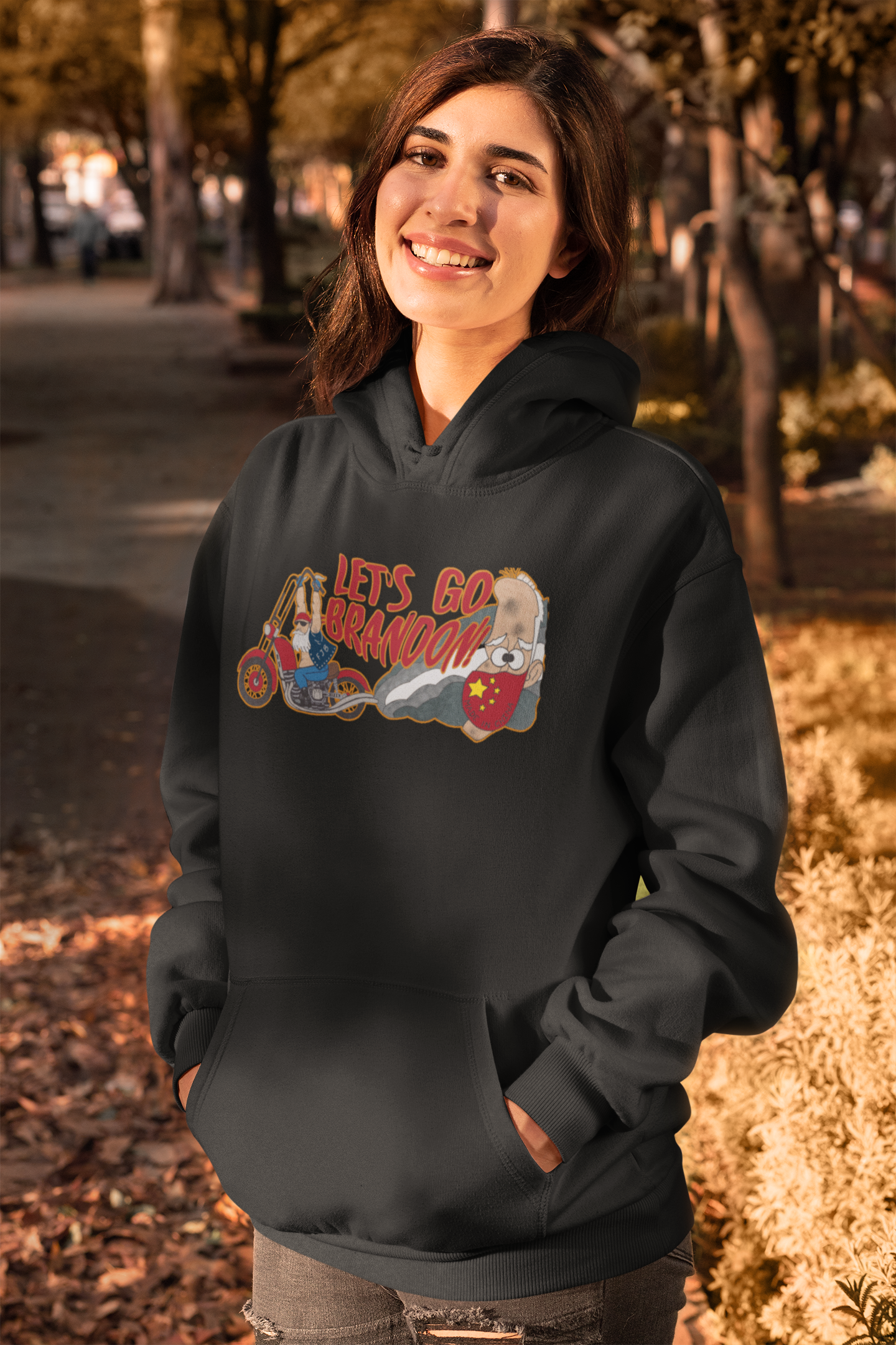 .. LET'S GO BRANDON Heavy Weight Patriotic Biker Hoodie (S-5XL):  Women's Gildan 18500 - FREE SHIPPING