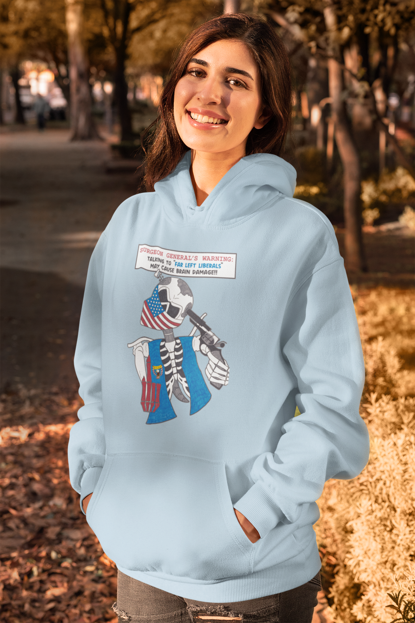 .. LIBERAL BRAIN DAMAGE Heavy Weight Patriotic Biker Hoodie (S-5XL): Women's Gildan 18500 - FREE SHIPPING