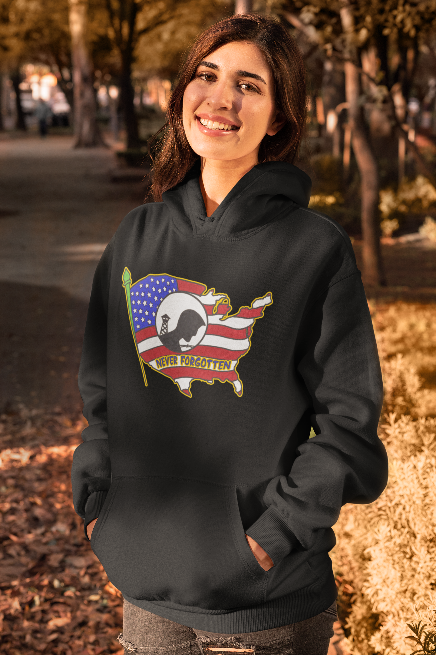 .. NEVER FORGOTTEN Heavy Weight Patriotic Military Hoodie (S-5XL):  Women's Gildan 18500 - FREE SHIPPING