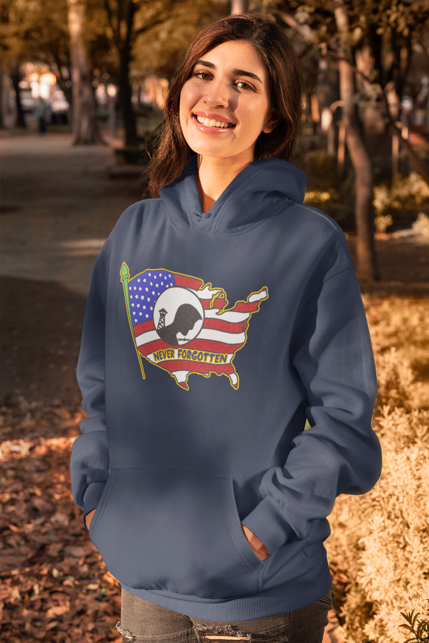 .. NEVER FORGOTTEN Heavy Weight Patriotic Military Hoodie (S-5XL):  Women's Gildan 18500 - FREE SHIPPING