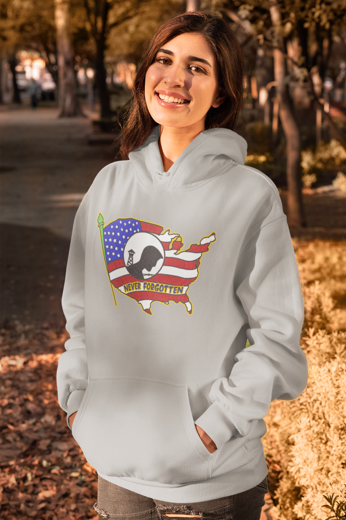 .. NEVER FORGOTTEN Heavy Weight Patriotic Military Hoodie (S-5XL):  Women's Gildan 18500 - FREE SHIPPING