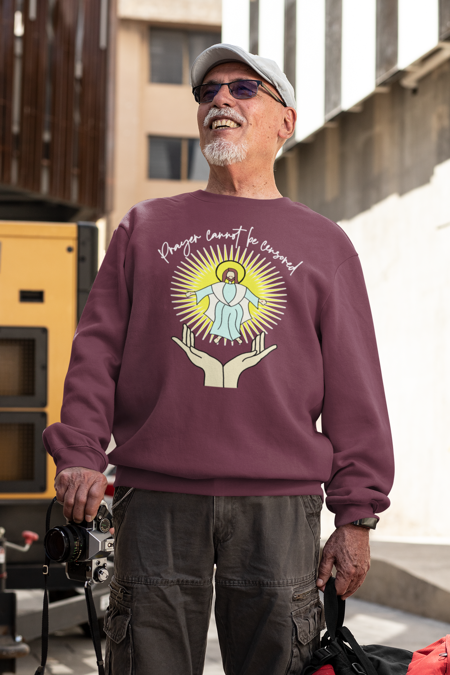 . PRAYER CANNOT BE CENSORED Heavy Weight Patriotic Christian Sweatshirt (S-5XL):  Men's Gildan 18000 - FREE SHIPPING