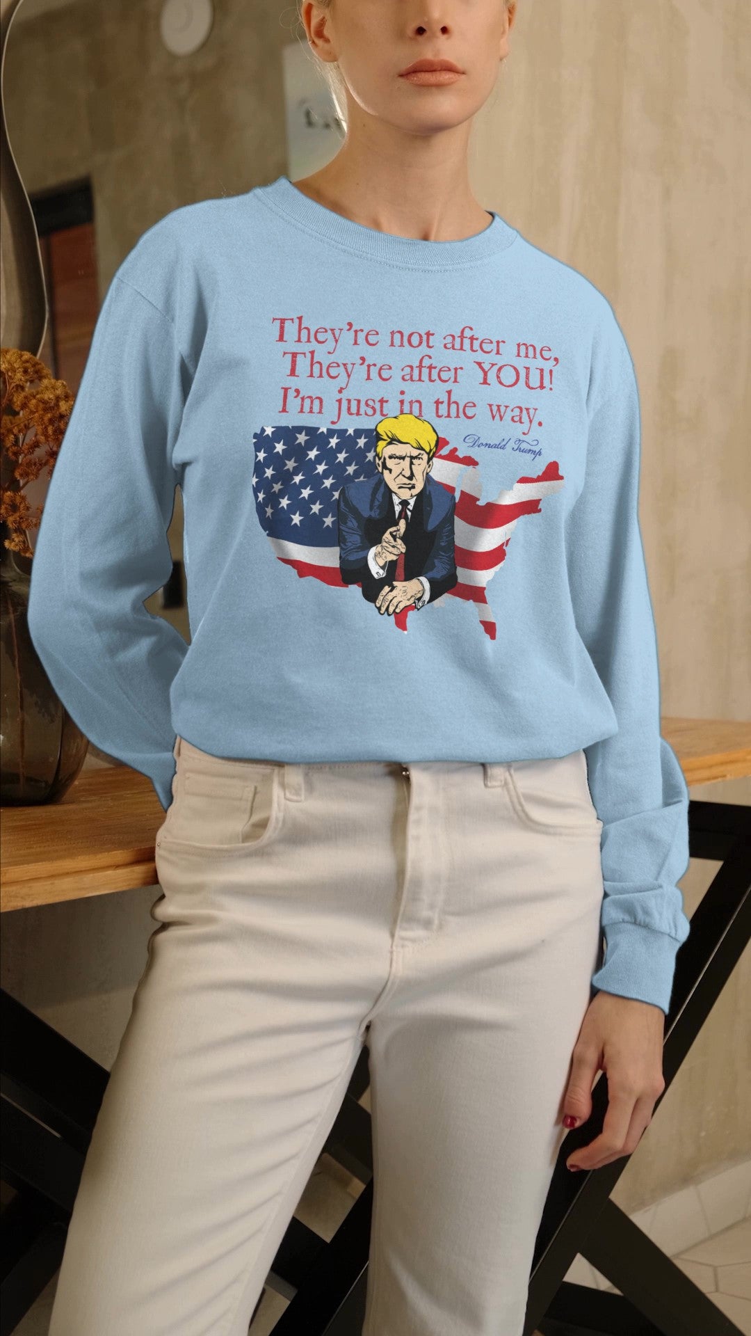 . TRUMP Heavy Weight Patriotic Long Sleeve T-Shirt (S-2XL):  Women's Gildan 2400 - FREE SHIPPING