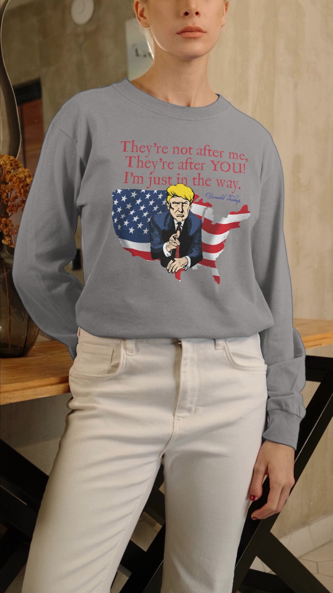 . TRUMP Heavy Weight Patriotic Long Sleeve T-Shirt (S-2XL):  Women's Gildan 2400 - FREE SHIPPING