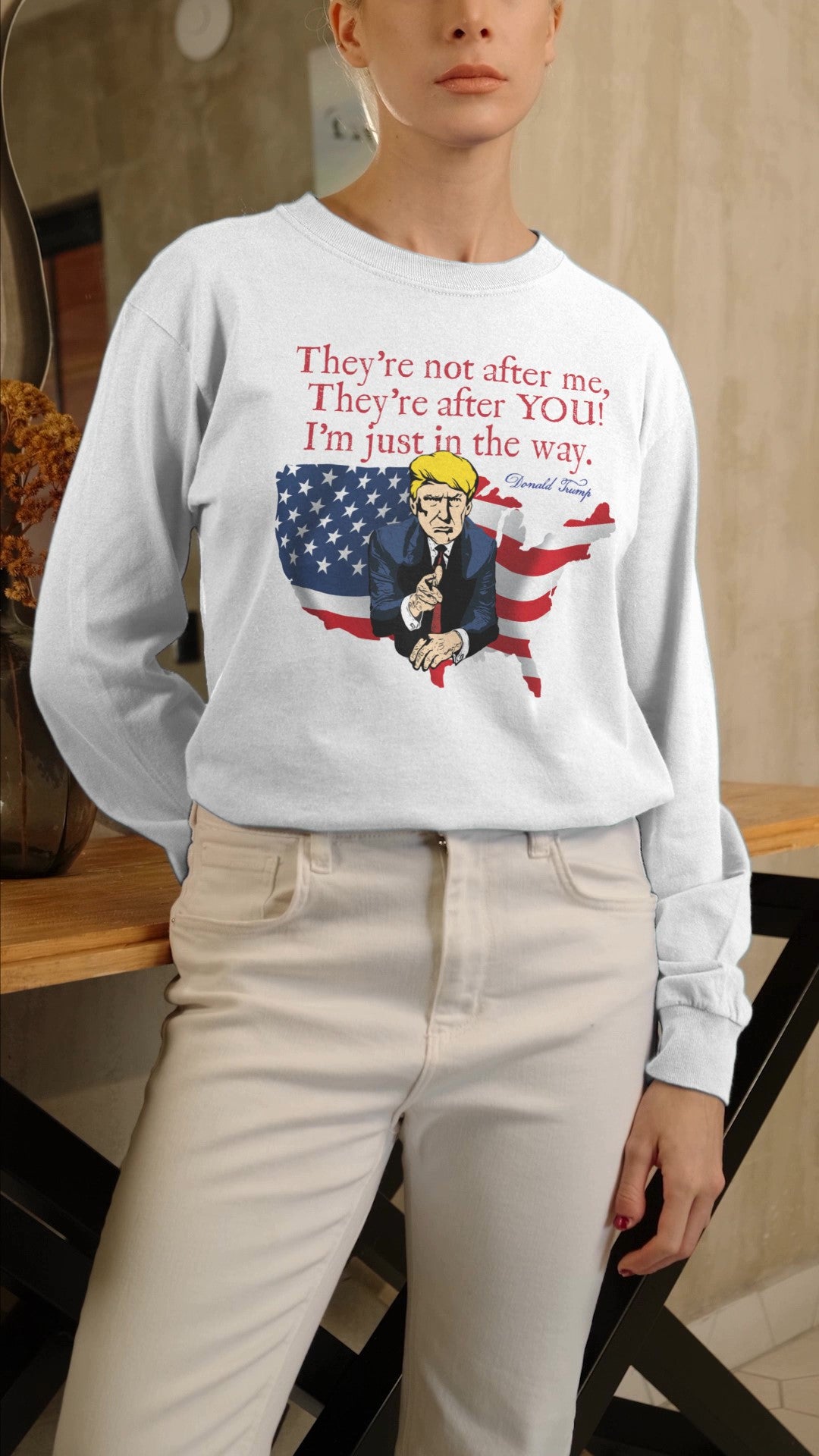 . TRUMP Heavy Weight Patriotic Long Sleeve T-Shirt (S-2XL):  Women's Gildan 2400 - FREE SHIPPING