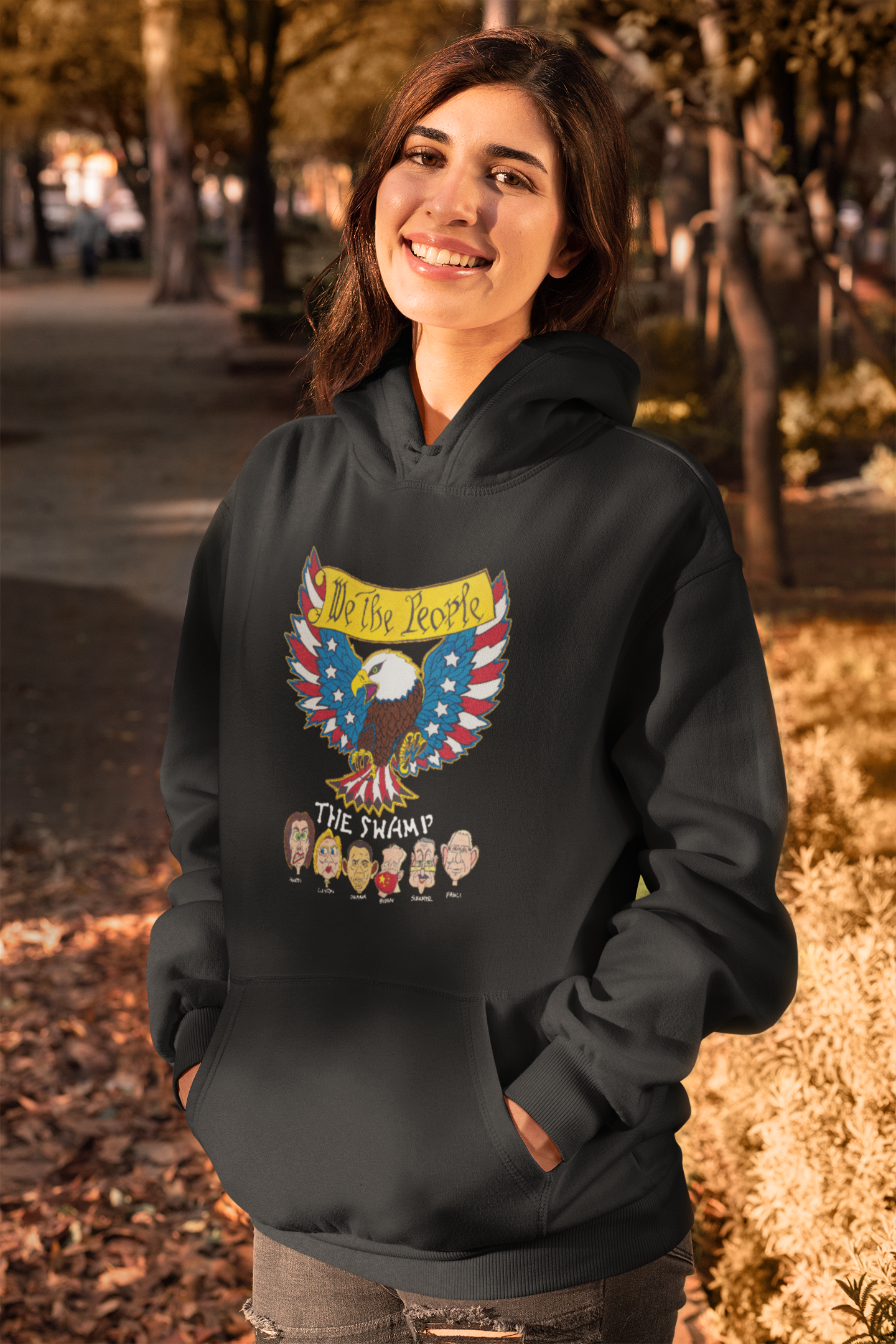 .. WE THE PEOPLE vs THE SWAMP Heavy Weight Patriotic Hoodie (S-5XL):  Women's Gildan 18500 - FREE SHIPPING