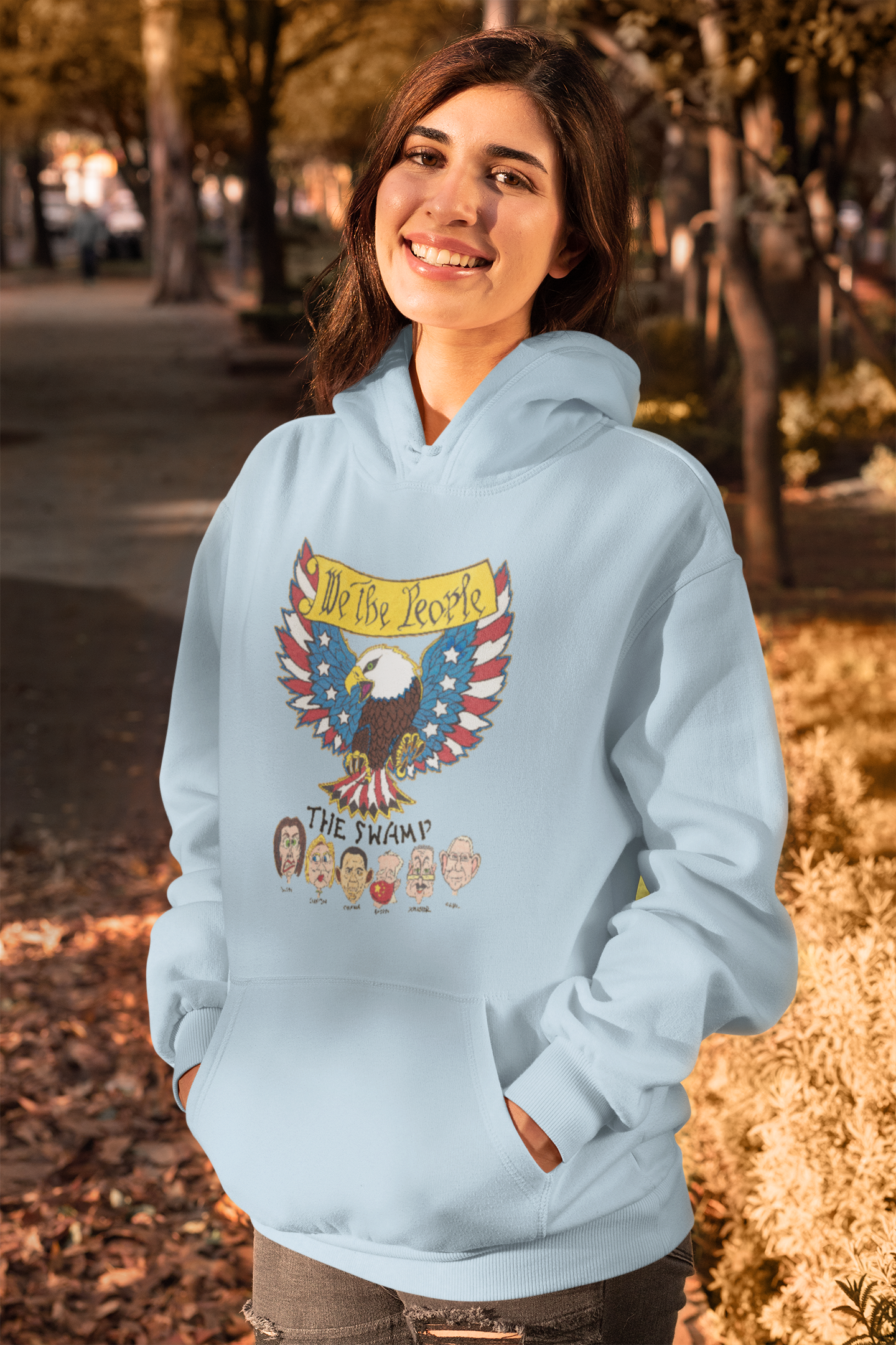 .. WE THE PEOPLE vs THE SWAMP Heavy Weight Patriotic Hoodie (S-5XL):  Women's Gildan 18500 - FREE SHIPPING