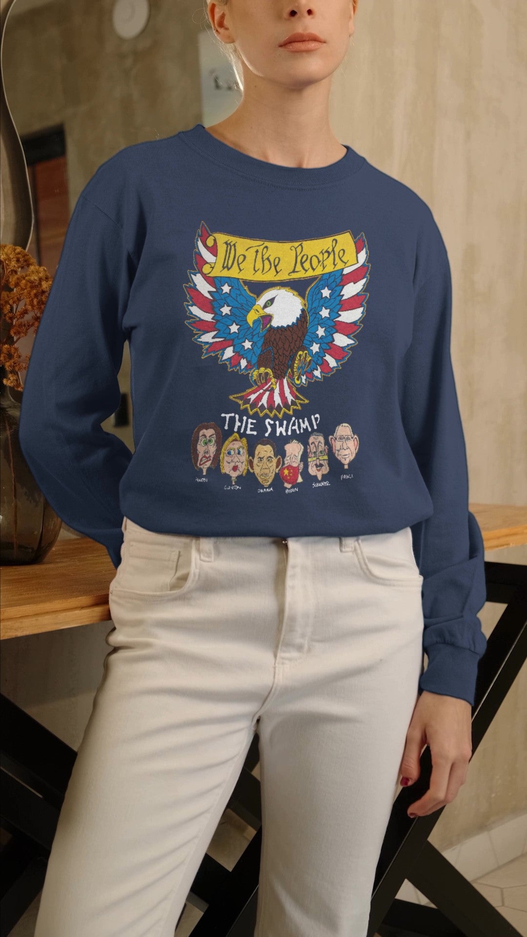 . WE THE PEOPLE vs THE SWAMP Heavy Weight Patriotic Long Sleeve T-Shirt (S-2XL):  Women's Gildan 2400 - FREE SHIPPING