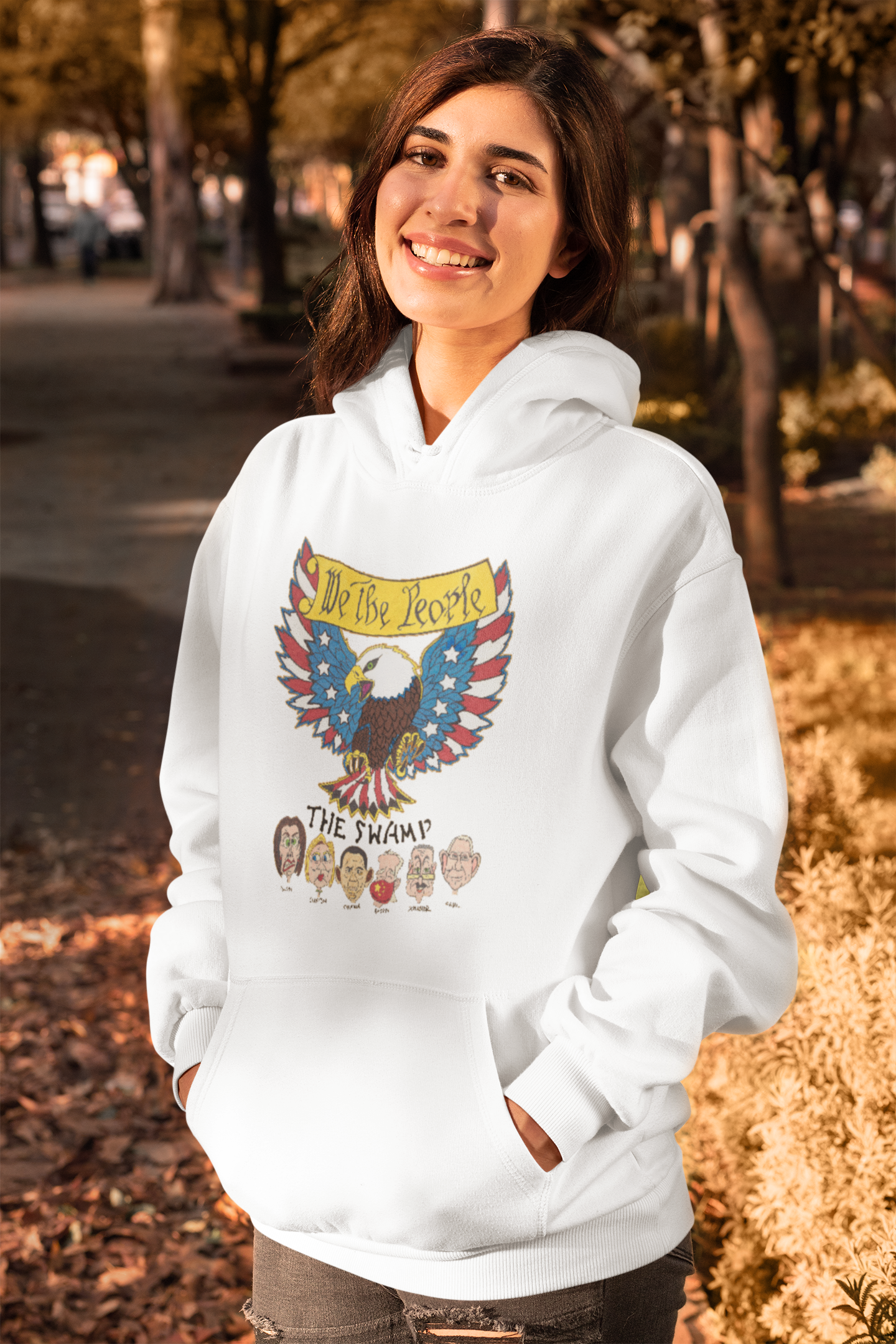 .. WE THE PEOPLE vs THE SWAMP Heavy Weight Patriotic Hoodie (S-5XL):  Women's Gildan 18500 - FREE SHIPPING