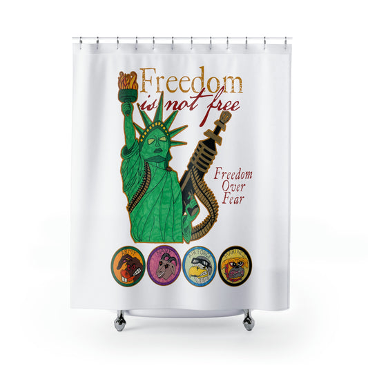 FREEDOM IS NOT FREE:  100% Polyester Patriotic Military Shower Curtain - FREE SHIPPING