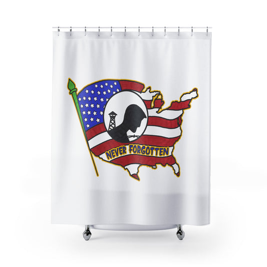 NEVER FORGOTTEN:  100% Polyester Patriotic Military Shower Curtain - FREE SHIPPING