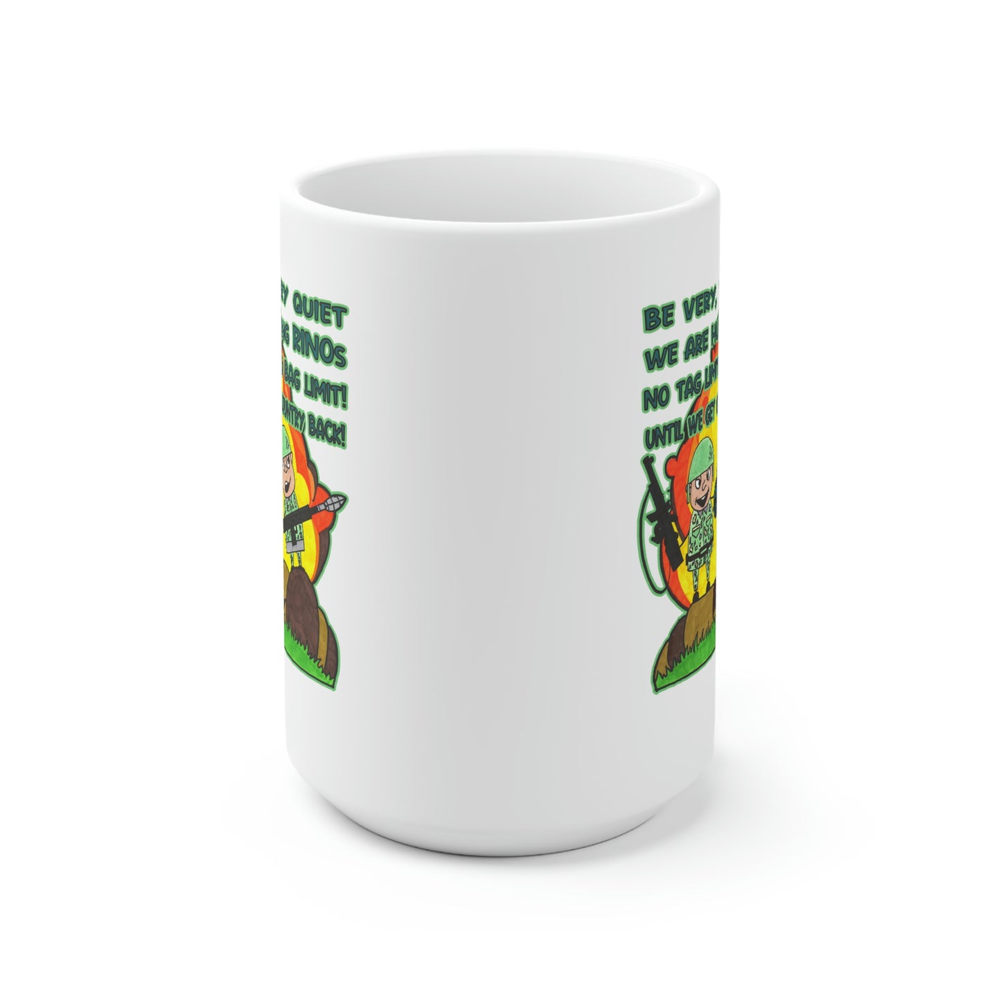HUNTING RINOs Patriotic Ceramic Coffee Mug (15oz)