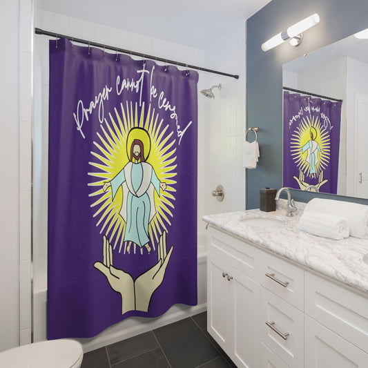 PRAYER CANNOT BE CENSORED:  100% Polyester Patriotic Christian Shower Curtain - FREE SHIPPING