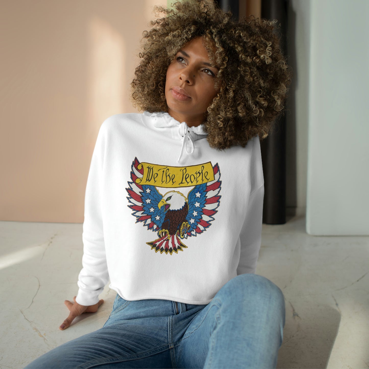 . WE THE PEOPLE Patriotic Cropped Hoodie (XS-L):  Women's Lane Seven LS12000 - FREE SHIPPING